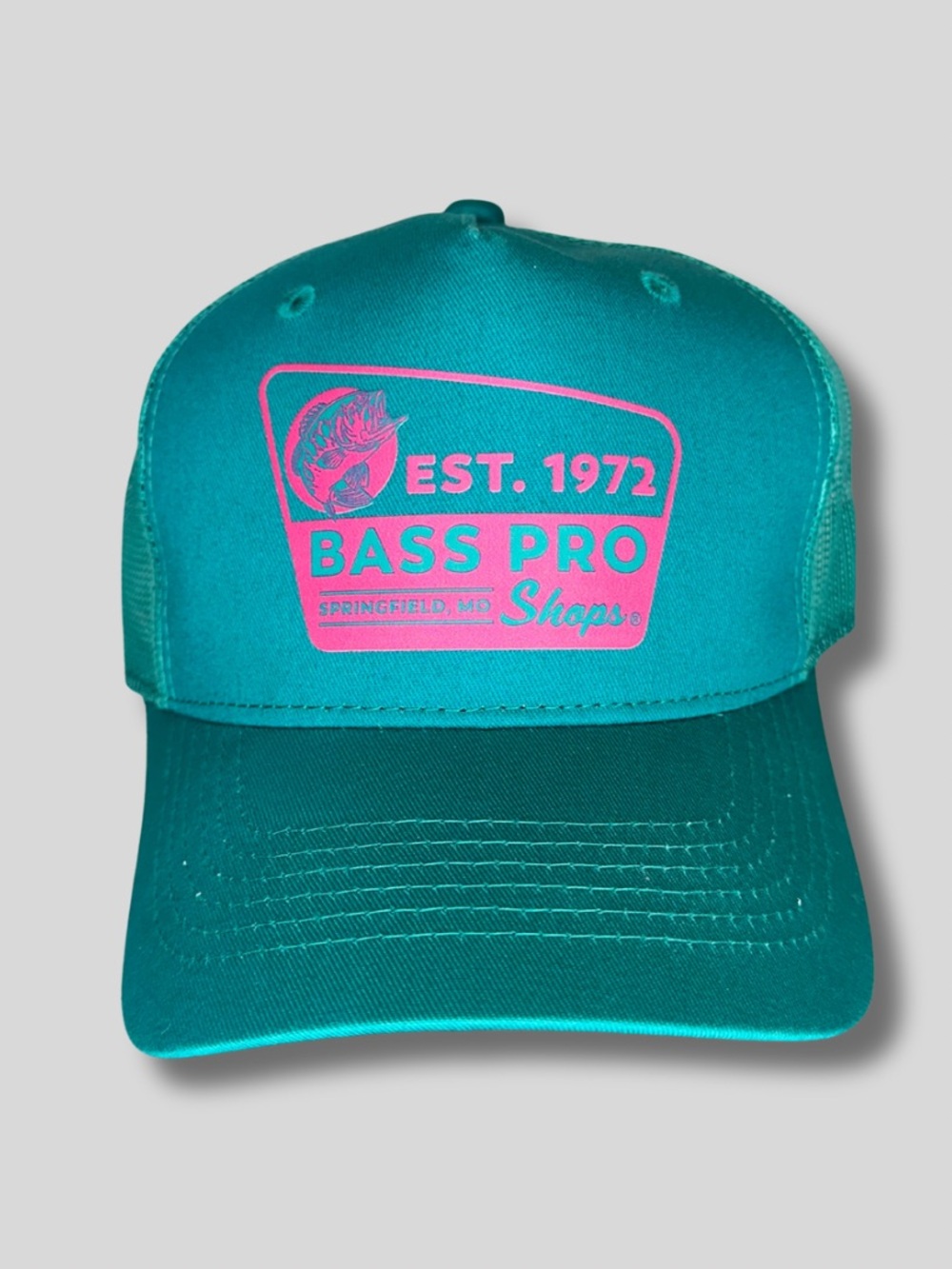 Bass Pro Shops Est. 1972 Teal Pink Trucker Hat Snapback Y2K Retro